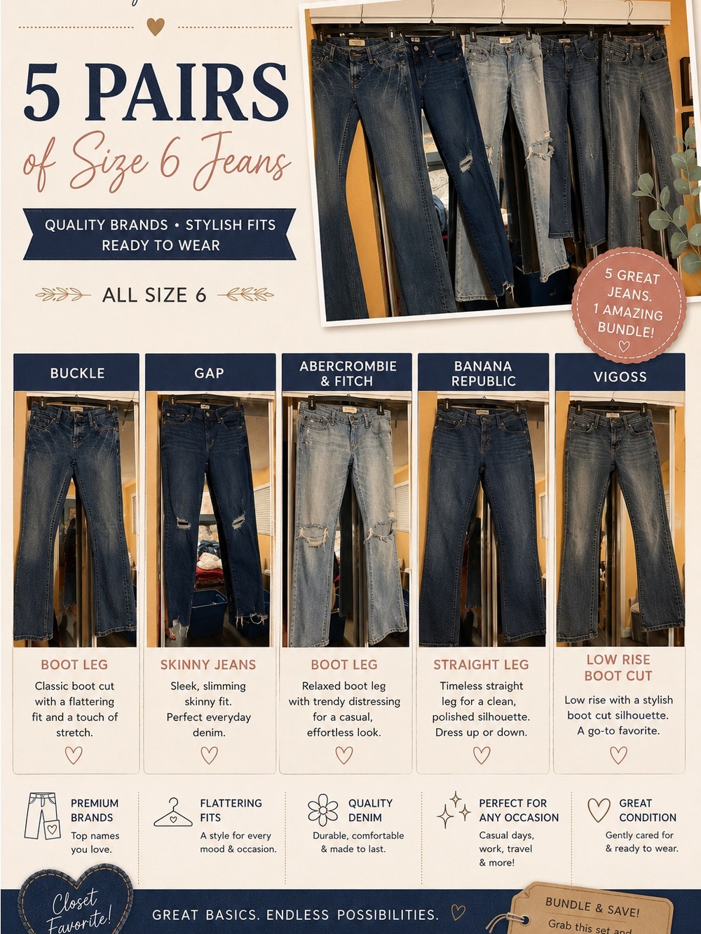 Assorted Women’s  Jeans Bundle - Includes - Blue